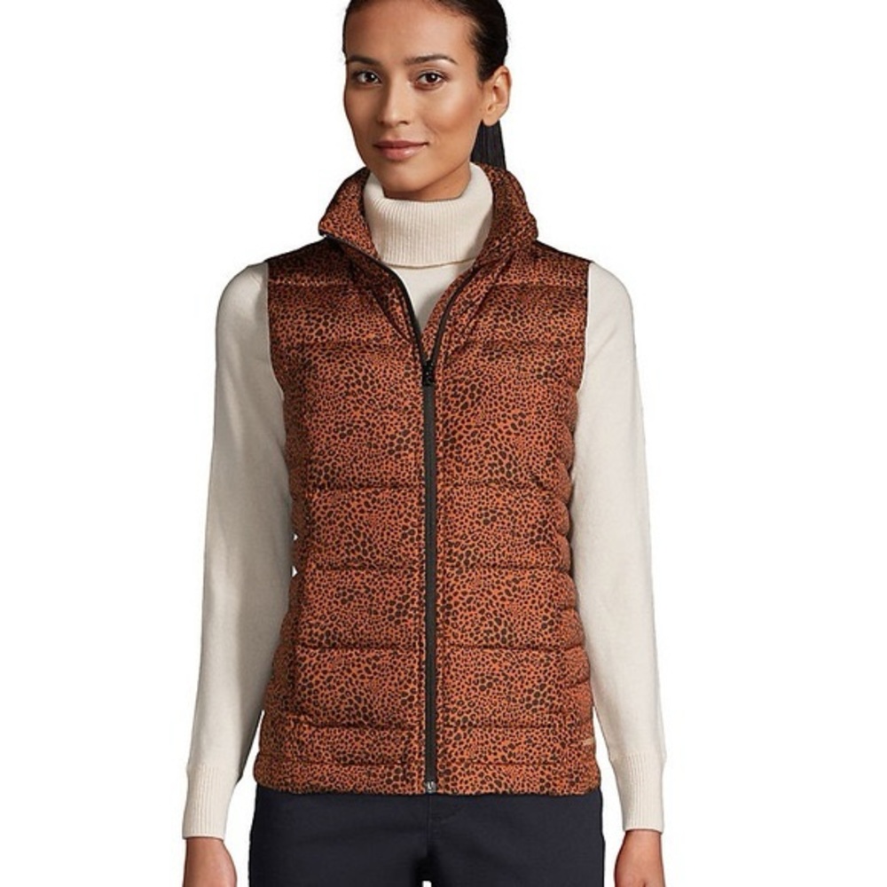 Lands' End Brown Leopard Print Puffer Vest size medium